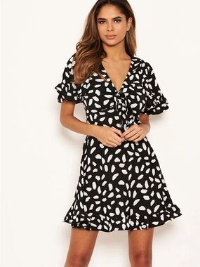 AX Paris Black Spotted Ruched Bust Detail Mini Dress NWT